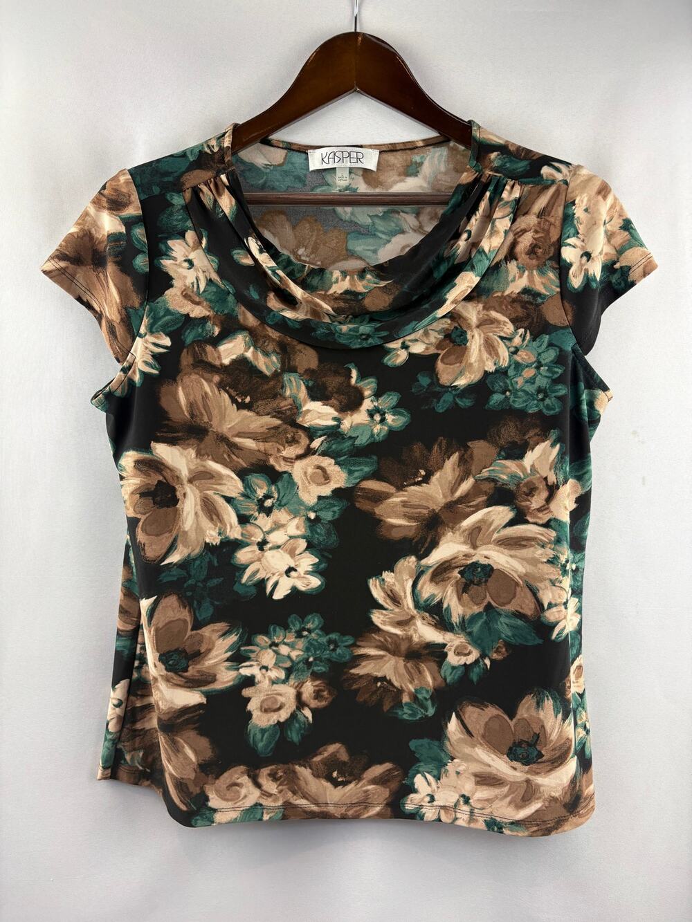 Women’s Kasper Large Black Short Sleeve Floral Blouse